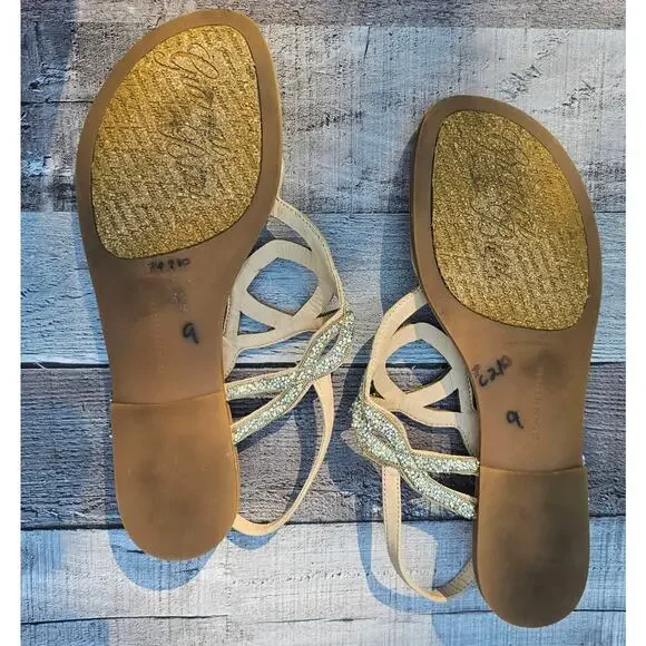 GIANNI BINI Iridescent / Gold Rhinestone Sparkle Sandals Flats Shoes Women's 9 - Picture 3 of 5